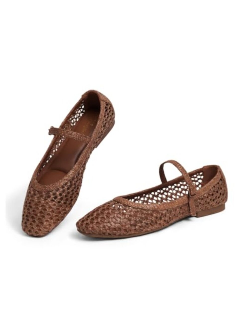 Woven Mary Jane Ballet Flats Adjustable Buckle Round Toe Womens